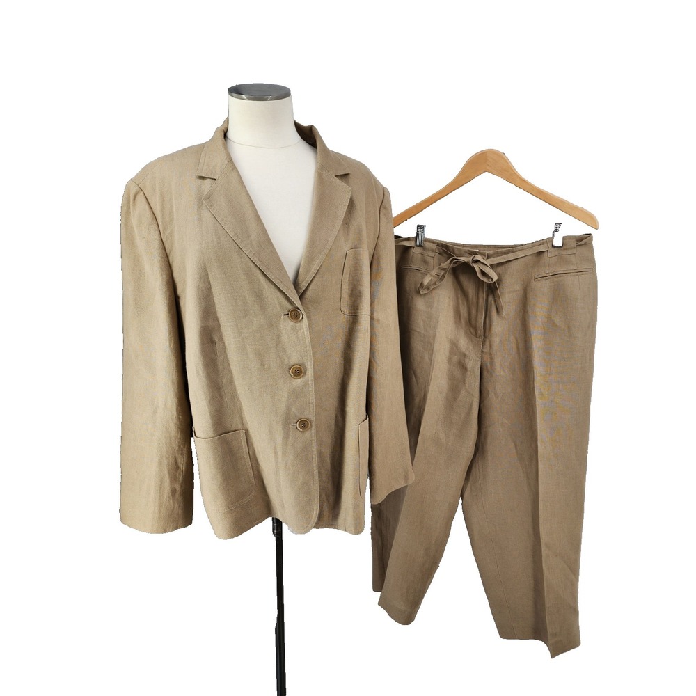 Talbots Irish Linen Pant Suit Coastal Beige Natural Chic Old Money Set Size 20W